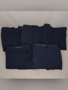 Men's 5pc Set Aramark 38x32 Navy Blue Pants Full Work Week Uniform Khaki Chinos